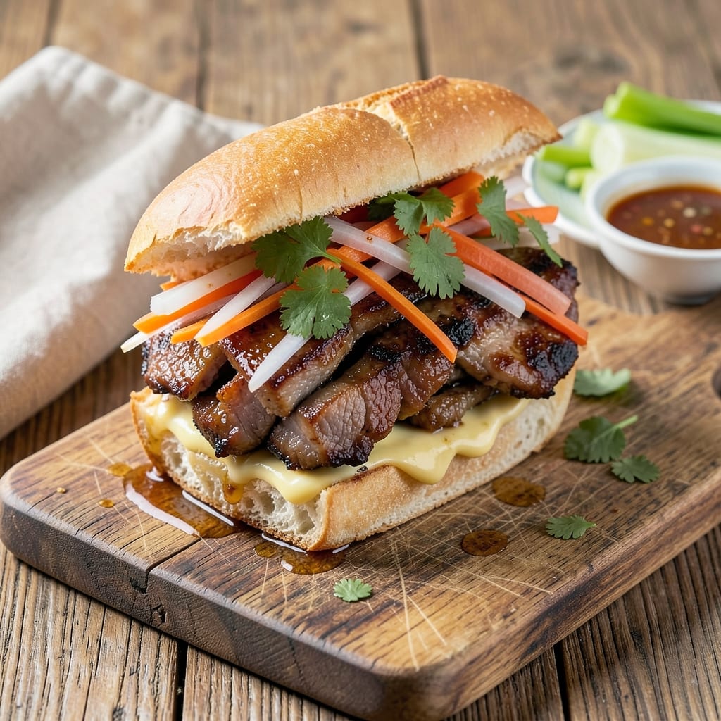 BBQ Pork Banh Mi Sandwich Recipe: Crispy Baguette Hugging Tangy-Spiced Pork