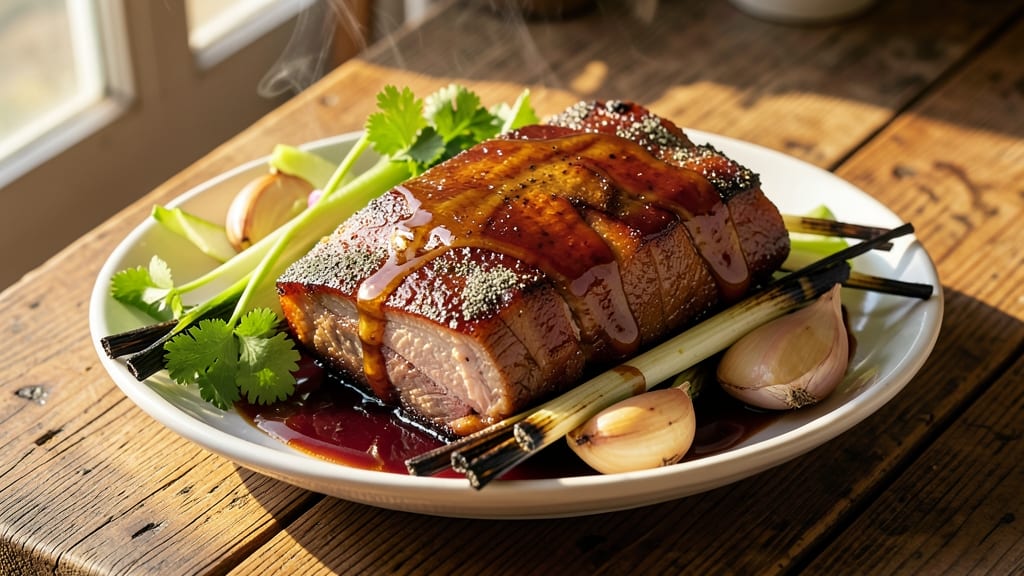 Chinese BBQ Pork Recipe Oven: Five-Spice Glossed Crust With Celery Crown Garnish Twist