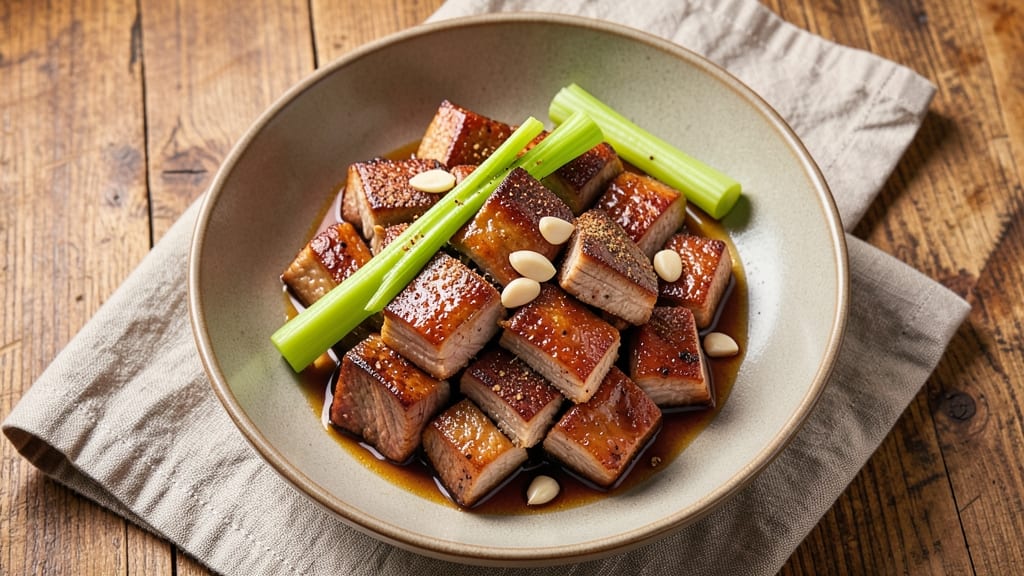 Chinese Pork Recipe Ideas: Five-Spice Glazed Crunch With Celery Crown Bites